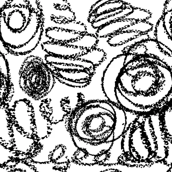 Векторный бесшовный рисунок с кругом кисти и Уэйв. Черный цвет на белом фоне. Мбаппе раскрасил гамму текстур. Геометрические элементы чернил. Модный современный стиль. Бесконечная тканевая печать . — стоковый вектор