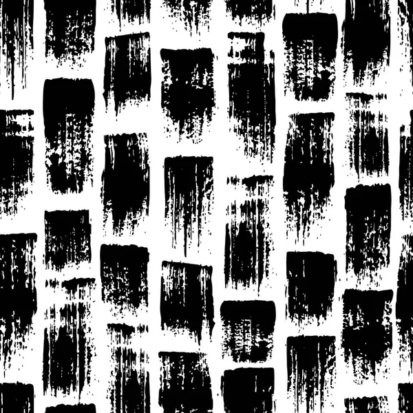 Patrón sin costura vectorial con rayas de pincel y trazos. Color negro sobre fondo blanco. Textura grange pintada a mano. Elementos geométricos de tinta. Estilo moderno de moda. Estampado de tela sin fin. — Vector de stock