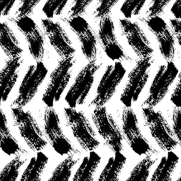 Vector seamless pattern with brush stripes and strokes. Black color on white background. Hand painted grange texture. Ink geometric elements. Fashion modern style. Endless fabric print. — Stock Vector