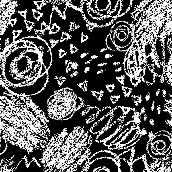 Векторный бесшовный рисунок с мазками и точками кисти. Белый цвет на черном фоне. Мбаппе раскрасил гамму текстур. Геометрические элементы чернил. Модный современный стиль. Необычно. Выглядит как мел и доска — стоковый вектор