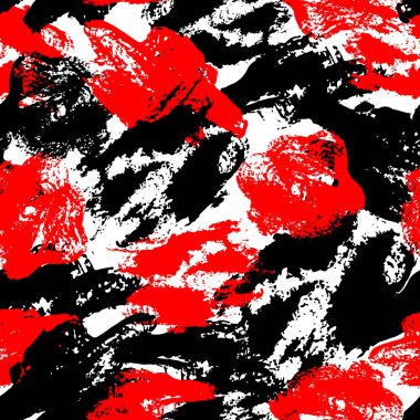 Vektör Dikişsiz desen fırça çizgileri ve vuruş. Beyaz arka planda siyah kırmızı renk. Grange doku el boyalı. Mürekkep geometrik öğeleri. Moda modern tarzı. Sonsuz kumaş baskı.