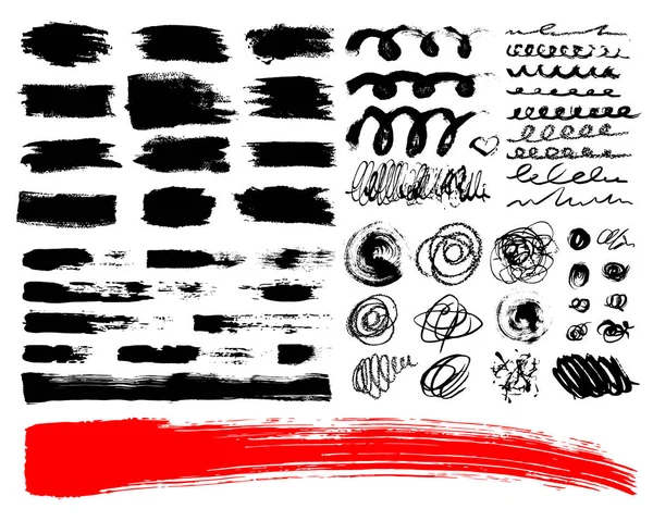 アクリル ブラシのベクターを設定します。白い背景に黒の赤い色。手描きのグランジ要素。インク描画します。汚いの芸術的なデザイン。テキスト、引用、情報、会社名のための場所します。. — ストックベクタ