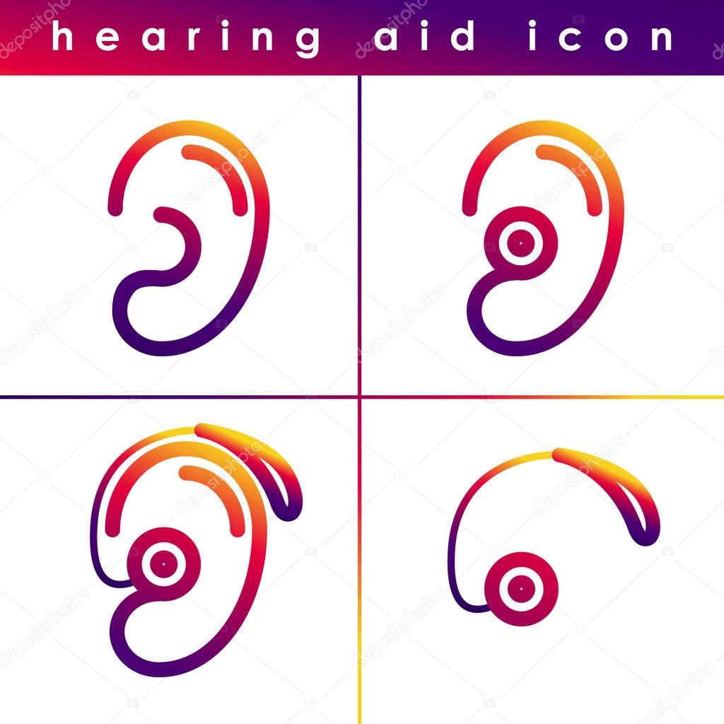 Ear hearing aid deaf problem icons set. Vector symbol isolated on white background. Health problem. Medical sign. Doctor help.