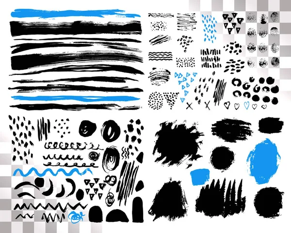 Vector Set of brush acrylic strokes. Black blue color on white background. Hand painted grange elements. Ink drawing. Dirty artistic design . Place for text, quote, information, company name. — Stock Vector