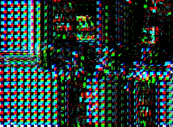 Glitch psychedelische achtergrond. Oude tv-schermfout. Digitaal pixel noise abstract design. Fotostoring. Televisie signaal faalt. Technisch probleem grunge behang. Kleurrijk lawaai — Stockfoto