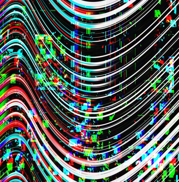 Glitch fundo psicodélico. Erro na tela da TV antiga. Design abstrato de ruído de pixel digital. Falha fotográfica. O sinal da televisão falha. Problema técnico grunge papel de parede. Ruído colorido — Fotografia de Stock