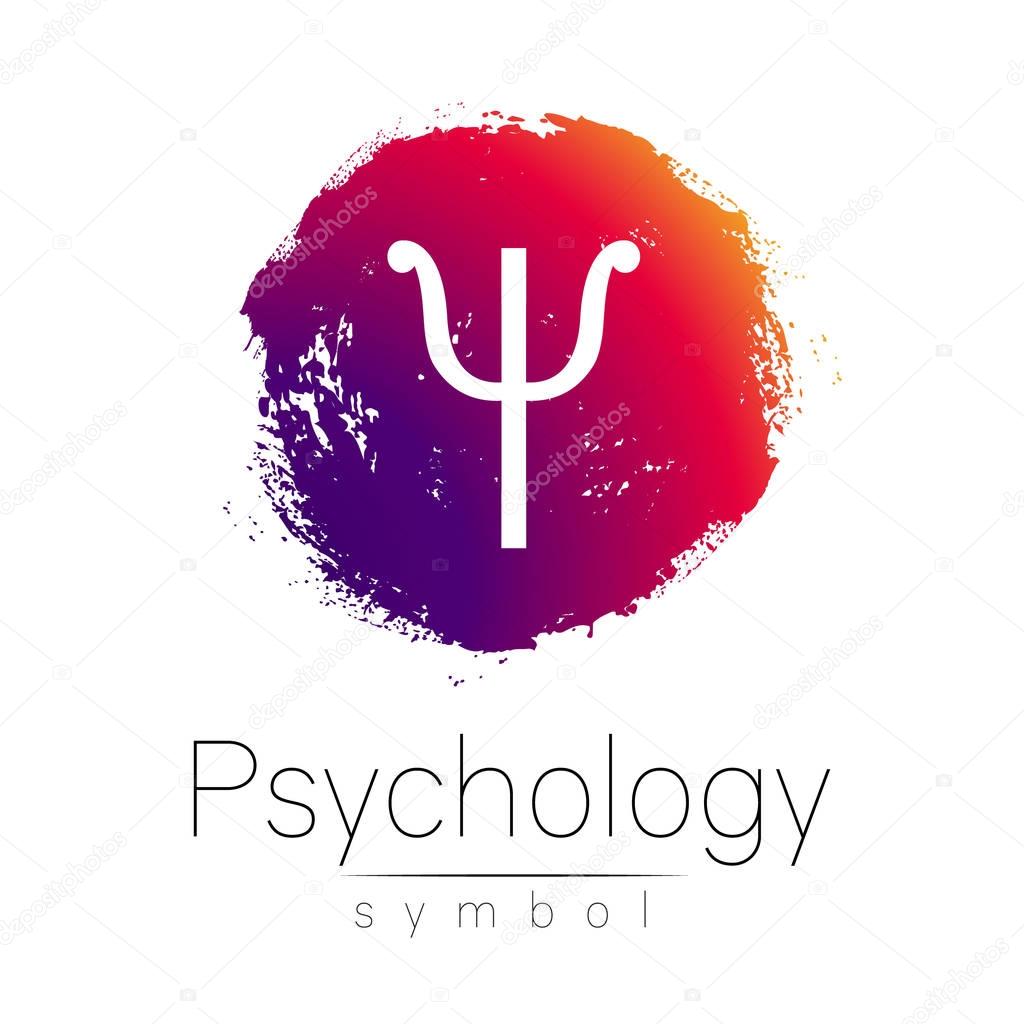 Modern logo of Psychology. Psi. Creative style. Logotype in vector. Design concept. Brand company. Pink color blot and letter on white background. Symbol for web, print, card, flyer. Brush stroke.