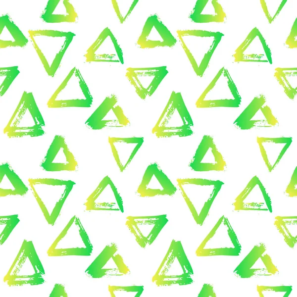 Vektor nahtlose Muster mit Pinseldreiecken gelb grünen Farbverlauf auf weißem Hintergrund. handbemalte Grange Textur. Tinte geometrischen Elementen. Mode modernen Stils. endloser Stoffdruck. — Stockvektor