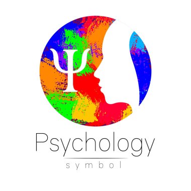 Modern baş Logo iz psikoloji. Profil insan. Harf Psi. Yaratıcı tarzı. Vektör simge. Tasarım konsepti. Marka şirket. Beyaz renk gökkuşağı fırça arka planda simgesi web logo için izole.