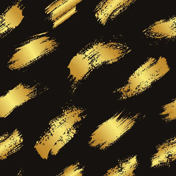 Vector sömlösa mönster med borste ränder och streck. Guld gradient färg på mörk bakgrund. Handmålade grange textur. Bläck geometriska element. Modern stil. Ändlösa tyg utskrift. — Stock vektor