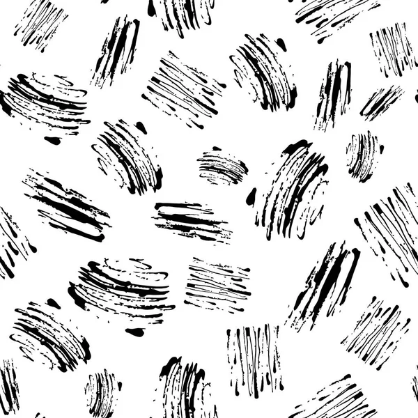 Patrón sin costuras para niños vectores con pinceladas y puntos. Color negro sobre fondo blanco. Textura grange pintada a mano. Elementos geométricos de tinta. Estilo moderno de moda. garabato inusual — Vector de stock