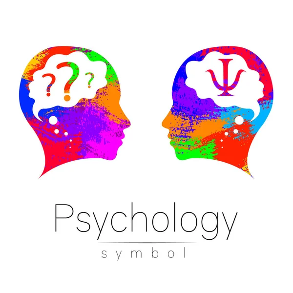 Modern head Logo sign of Psychology. Profile Human. Letter Psi. Creative style. Symbol in vector. Design concept. Brand company. Rainbow color isolated on white background. Icon for web, logotype. — Stock Vector