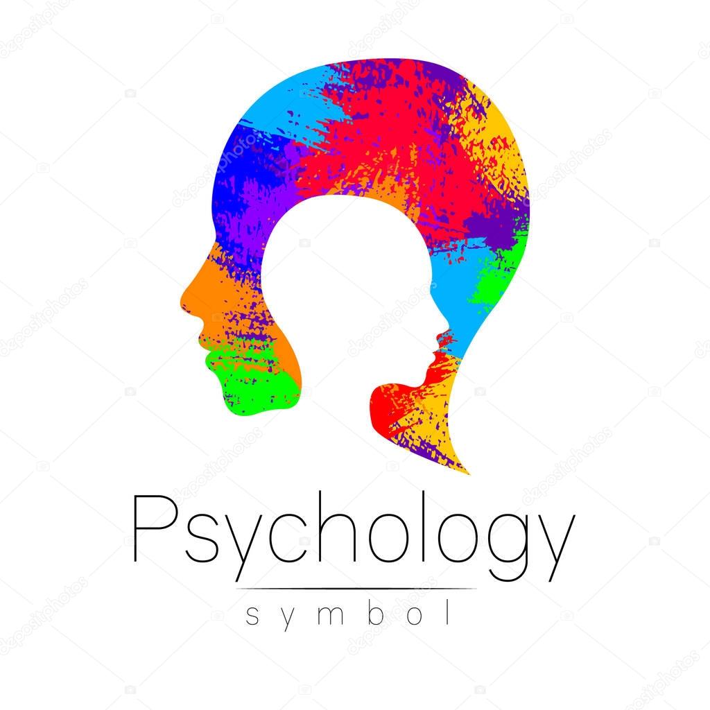 Modern head logo of Psychology. Profile Human. Creative style. Logotype in vector. Design concept. Brand company. Rainbow brush strokes isolated on white background. Symbol for web, print card, flyer