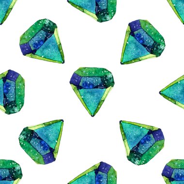 Vector Watercolor illustration of diamond crystals - seamless pattern. Stone jewel background. Can be used for textile design, wallpaper. Brush drawing elements. Gemstones texture. clipart