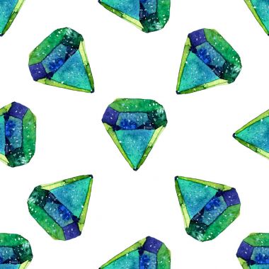 Vector Watercolor illustration of diamond crystals - seamless pattern. Stone jewel background. Can be used for textile design, wallpaper. Brush drawing elements. Gemstones texture. clipart