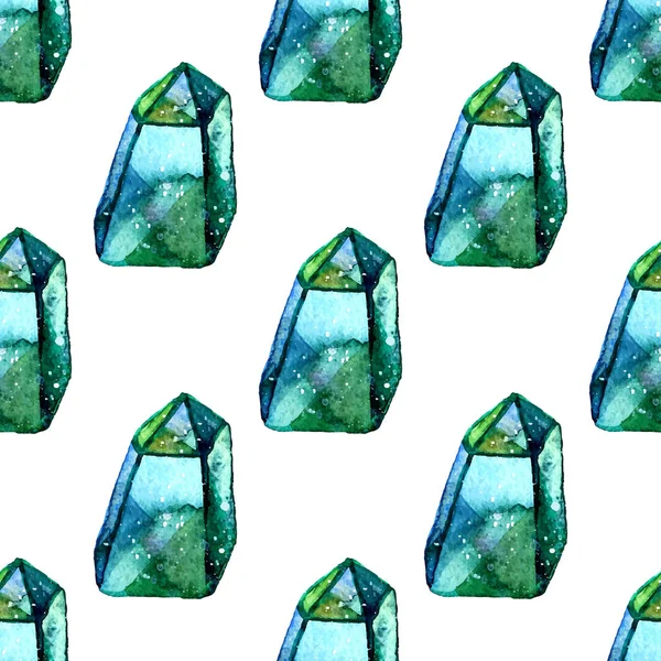 Vektor akvarell illustration av diamond kristaller - sömlösa mönster. Stone jewel bakgrund. Kan användas för textildesign, tapet. Borsta ritade element. Ädelstenar textur. — Stock vektor