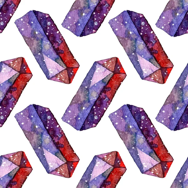 Vektor akvarell illustration av diamond kristaller - sömlösa mönster. Stone jewel bakgrund. Kan användas för textildesign, tapet. Borsta ritade element. Ädelstenar textur. — Stock vektor