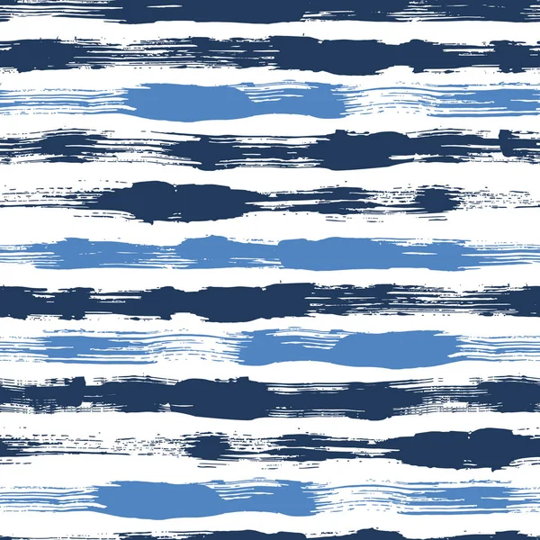 Vector seamless pattern with brush stripes and strokes. Blue color on white background. Hand painted grange texture. Ink geometric elements. Fashion modern style. Endless trend fabric print. Unusual — Stock Vector
