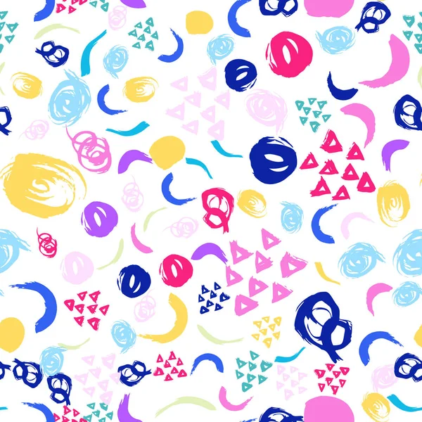 Vektör Dikişsiz desen fırça çizgileri ve vuruş. Gökkuşağı rengi beyaz arka plan üzerinde. Grange doku el boyalı. Mürekkep geometrik öğeleri. Moda modern tarzı. Sonsuz eğilim kumaş yazdırma olağandışı