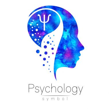 Modern Psikoloji baş iz. Profil insan. Harf Psi. Yaratıcı tarzı. İçinde sembolü. Tasarım konsepti. Marka şirket. Beyaz arka plan üzerinde izole mavi sulu boya rengi. Web, baskı için simge