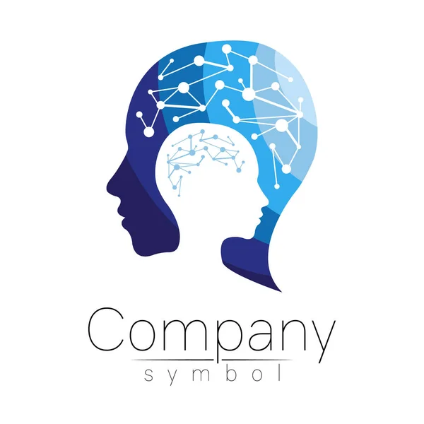 Vector symbol of human head. Profile face. Blue color isolated on white background. Concept sign for business, science, psychology, medicine. Creative sign design Man silhouette. Modern logo — Stock Vector