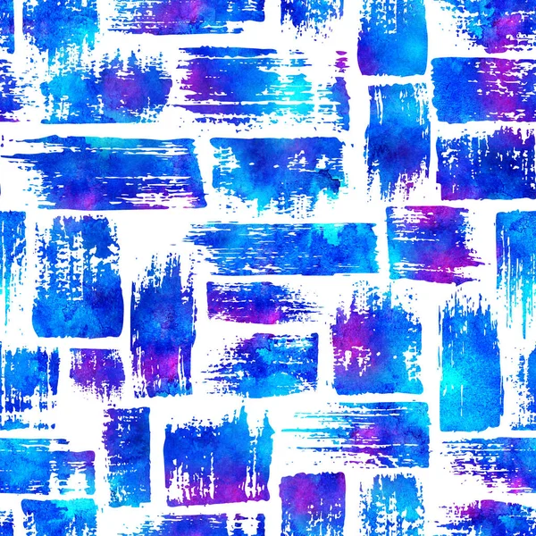 Nahtloses Muster mit Pinselstreifen und Strichen. blau rosa Aquarell auf weißem Hintergrund. handbemalte Grange Textur. Tinte geometrischen Elementen. Mode modernen Stils. endloser Stoffdruck. — Stockfoto