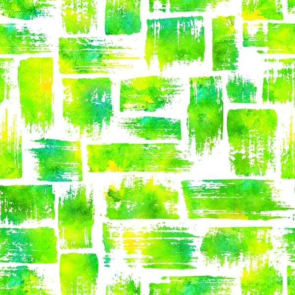 Απρόσκοπτη μοτίβο με ρίγες βούρτσα και εγκεφαλικά επεισόδια. Κίτρινο πράσινο χρώμα ακουαρέλα σε άσπρο φόντο. Χειροποίητη υφή grange. Τα γεωμετρικά στοιχεία του μελανιού. Μοντέρνο στυλ μόδα. Ατελείωτες ύφασμα εκτύπωσης. — Φωτογραφία Αρχείου