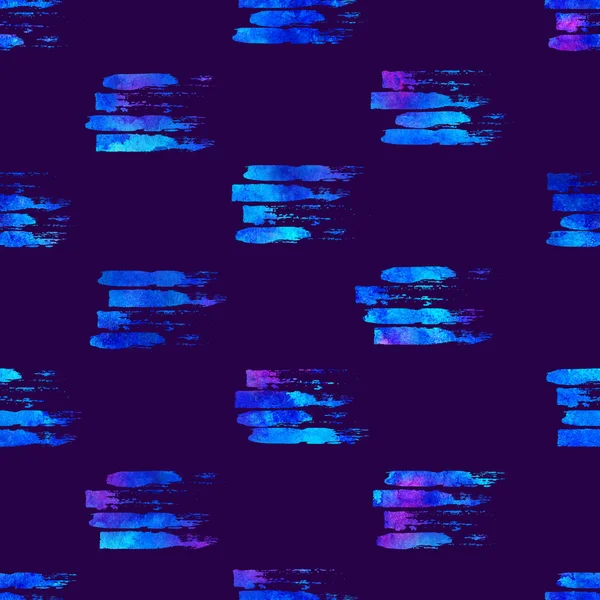 Безшовний візерунок пензля смуги плетені. Синій колір на фіолетовому фоні. Пофарбована текстура решітки вручну. Чорнила геометричних елементів. Модний сучасний стиль. Нескінченний фентезійний тканинний принт. Акварель — стокове фото