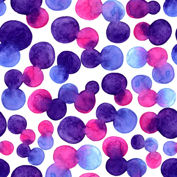 Aquarell heller Fleck mit nahtlosem Muster. violette, blaue und rosa Farbe auf weißem Hintergrund. Kunst Pinsel abstrakte Malerei. Hand Zeichnung Flecken und Kreise. ungewöhnliches und jugendliches Design — Stockfoto