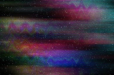 Aksaklık kozmik arka plan. Eski Tv ekran hatası. Dijital piksel gürültü soyut tasarım. Fotoğraf aksaklık. Televizyon sinyal başarısız. Teknik sorun grunge duvar. Renkli gürültü