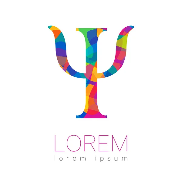 Modern logo psikoloji. Psi. Yaratıcı tarzı. Logo vektör. Tasarım konsepti. Marka şirket. Riunbow parlak renkler mektup beyaz arka plan üzerinde. Web, baskı, kart, el ilanı simgesi.