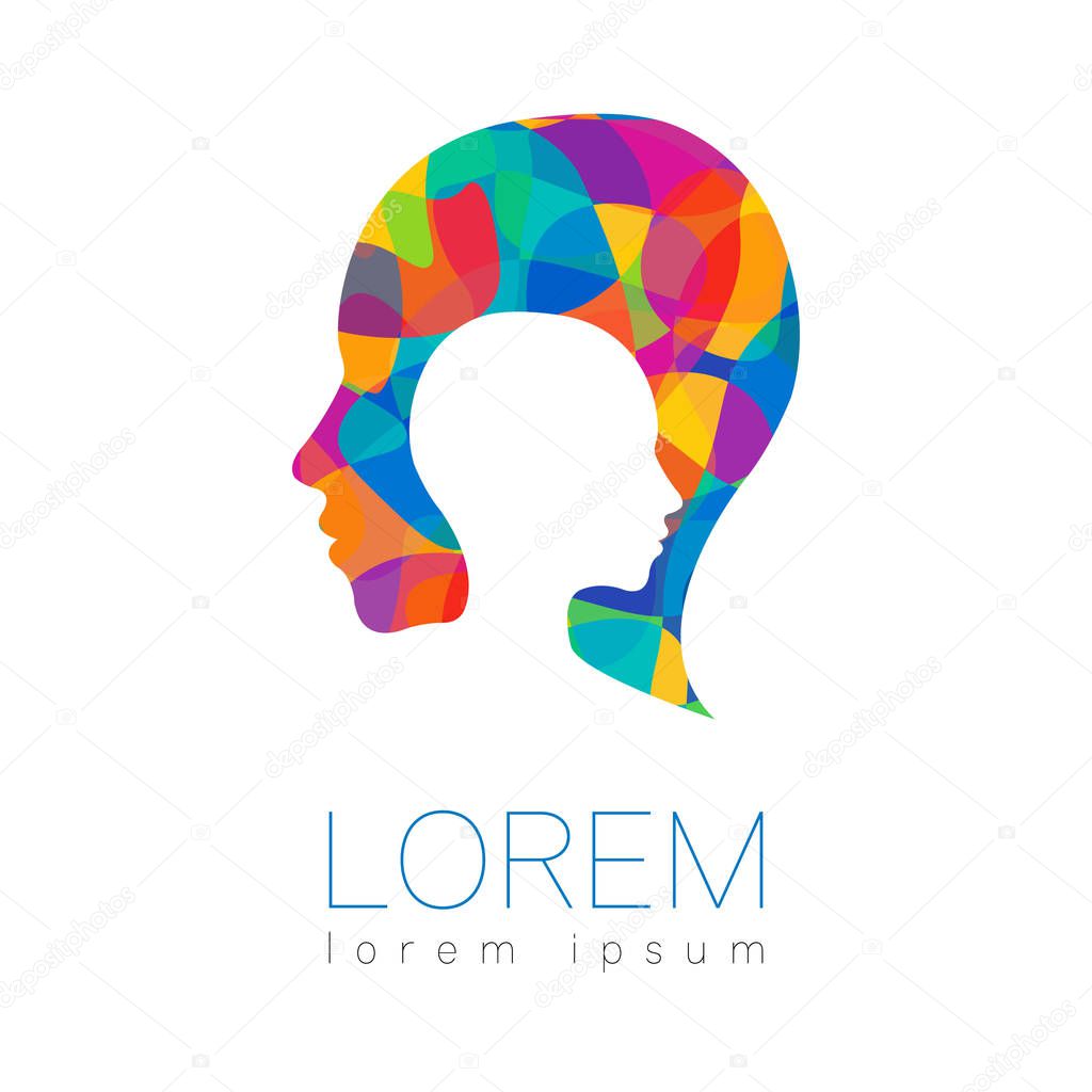 Modern vector Human silhouette head inside. logotype isolated on white background. Rainbow bright colors. Health symbol. Concept design for web, clinic, school, education. Creative