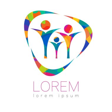 Modern insan psi insanlar işareti. Aile insan. Yaratıcı tarzı. Simge vektör. Tasarım konsepti. Marka şirket. Gökkuşağı rengi beyaz arka plan üzerinde izole. Web, baskı, kart simgesi