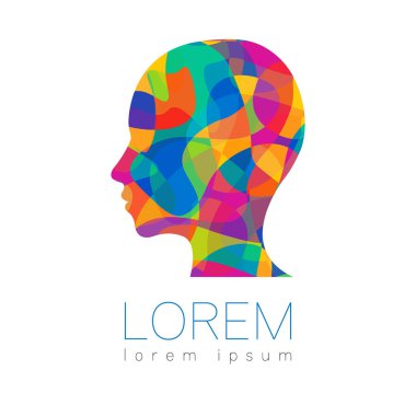 Modern vektör insan siluet kafasının içinde. Beyaz arka plan üzerinde izole logo. Gökkuşağı parlak renkler. Sağlık sembol. Konsept tasarımı web, klinik, okul, eğitim için. Yaratıcı