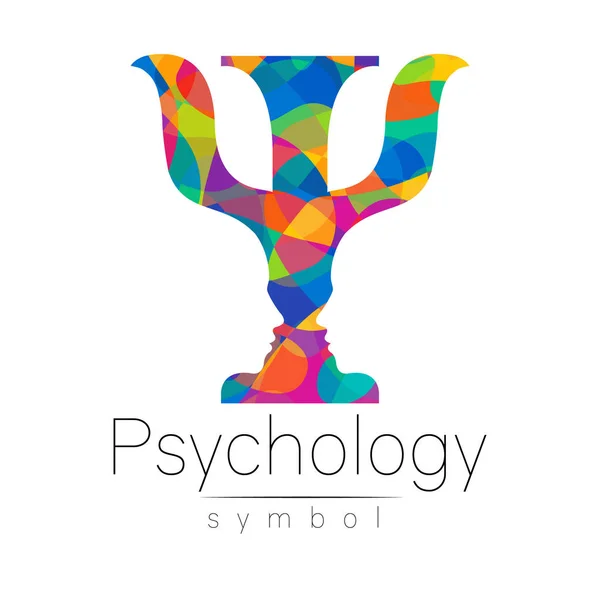 Modern logo psikoloji. Psi. Yaratıcı tarzı. Logo vektör. Tasarım konsepti. Marka şirket. Riunbow parlak renkler mektup beyaz arka plan üzerinde. Web, baskı, kart, el ilanı simgesi.
