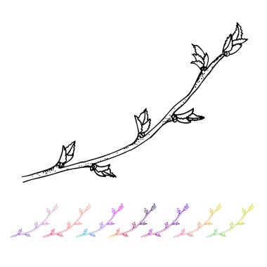 Endüstriyel Tesis tasarımı vektör böbrek bud siyah desen. El boyalı bahar bahçe flora. Siyah sletch whie arka plan degrade renkli elemanları ile izole. Mayo ve twigs tasarımınız için.