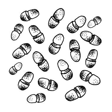 Vektör siyah kroki bakteri üzerinde beyaz backgtound izole. Tıbbi tedavide mikrop. Mikrop hastalık öğesi. El bakteri tıp kavramı için boyalı.