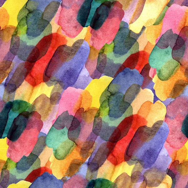 Seamless mönster med akvarell pensel blots. Rainbow akvarell färg på lila bakgrund. Handmålade grange textur. Bläck geometriska element. Modern stil. Ändlösa tyg utskrift. — Stockfoto