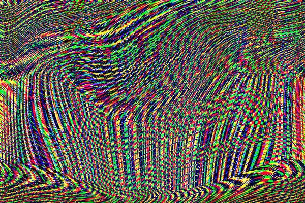 Glitch fundo psicodélico. Erro na tela da TV antiga. Design abstrato de ruído de pixel digital. Falha fotográfica. O sinal da televisão falha. Problema técnico grunge papel de parede. Ruído colorido — Fotografia de Stock