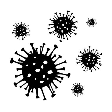 Coronavirus siyah vektör simgesi. 2019-ncov bakterisi beyaz arka planda izole edildi. Covid-19 Wuhan Corona virüs işareti. Sars pandemik konsept sembolü. Çin. İnsan sağlığı ve sağlık.