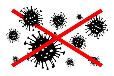 Tehlikeli Coronavirus kırmızı ve siyah vektör ikon. 2019-ncov bakterisi beyaz arka planda izole edildi. Covid-19 Wuhan Corona virüs işareti. Salgın konsept sembolünü durdurun. Çin. İnsan sağlığı ve sağlık