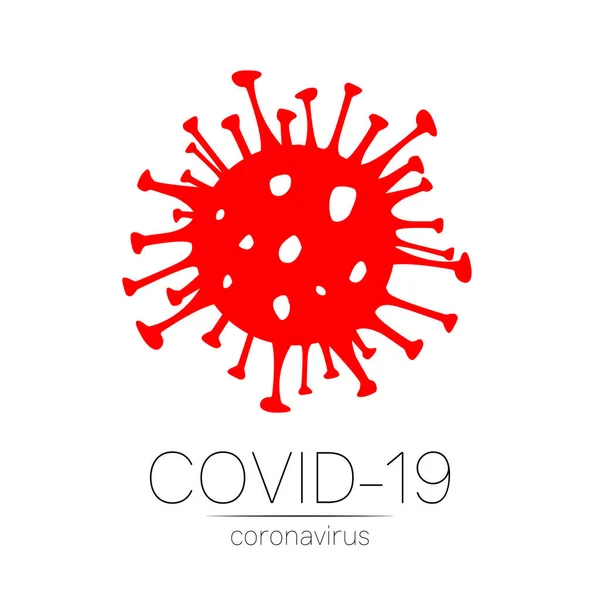 Ikon vektor merah Coronavirus. Bakteri 2019-nCoV diisolasi dengan latar belakang putih. COVID-19 Wuhan corona tanda penyakit virus. Simbol konsep pandemi SARS. Cina. Kesehatan manusia dan medis . - Stok Vektor