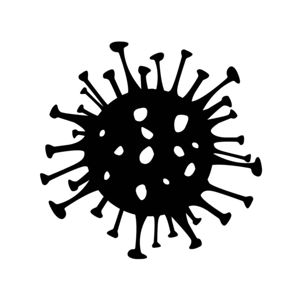 Ikon vektor hitam Coronavirus. Bakteri 2019-nCoV diisolasi dengan latar belakang putih. COVID-19 Wuhan corona tanda penyakit virus. Simbol konsep pandemi SARS. Cina. Kesehatan manusia dan medis . - Stok Vektor