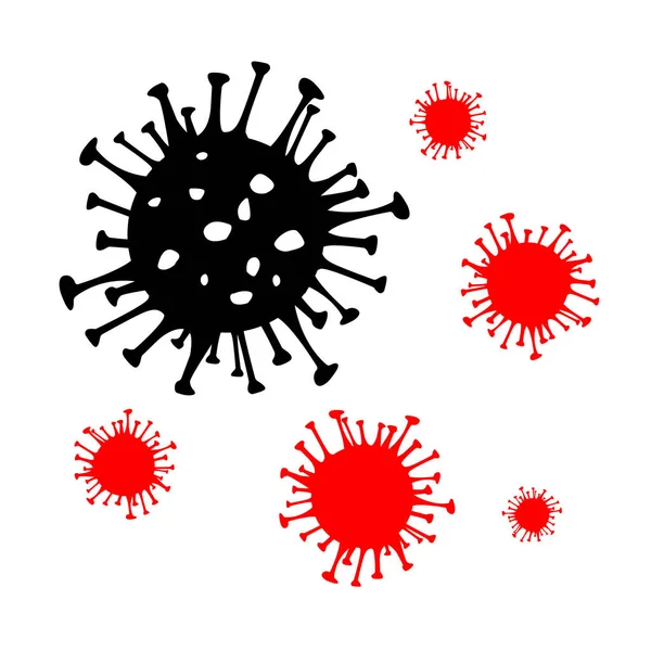 Peligroso Coronavirus rojo y negro vector icono. Bacterias 2019-nCoV aisladas sobre fondo blanco. COVID-19 Signo de enfermedad del virus de la corona de Wuhan SARS símbolo concepto pandémico. De China. Salud humana y medicina — Vector de stock