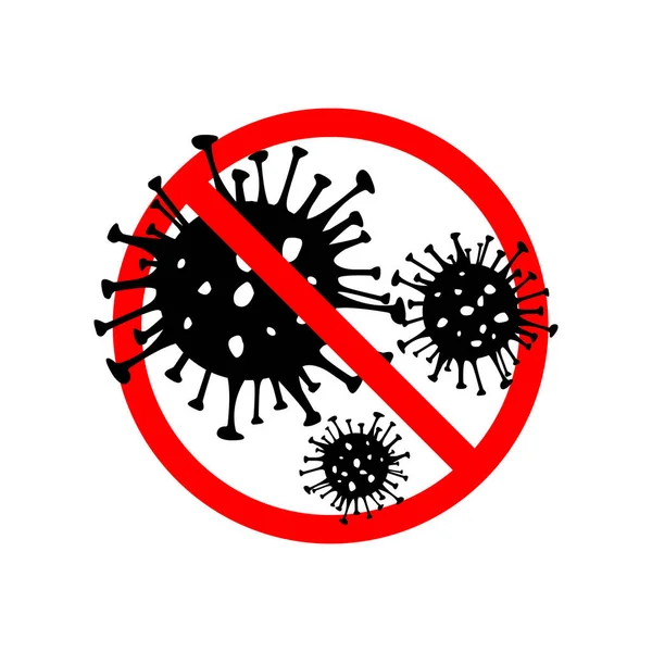 Ikon vektor merah dan hitam Coronavirus berbahaya. Bakteri 2019-nCoV diisolasi dengan latar belakang putih. Penyakit virus COVID-19 Wuhan corona menandai simbol konsep pandemi STOP. Cina. Kesehatan manusia dan medis - Stok Vektor