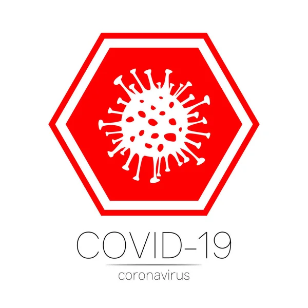 Ikon vektor merah Coronavirus berbahaya. Bakteri 2019-nCoV diisolasi dengan latar belakang putih. Penyakit virus COVID-19 Wuhan corona menandai simbol konsep pandemi STOP. Cina. Kesehatan manusia dan medis - Stok Vektor