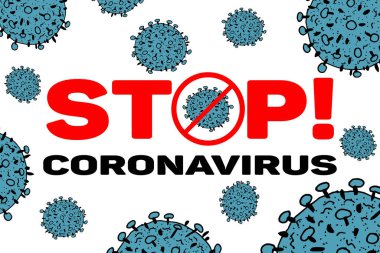 2019-ncov bakterisi beyaz arka planda izole edildi. Mavi Coronavirus Dur işareti vektör arka planı. Covid-19 bakteri korona virüsü hastalığı. Sars pandemik konsept sembolü. Sağlık sigortası