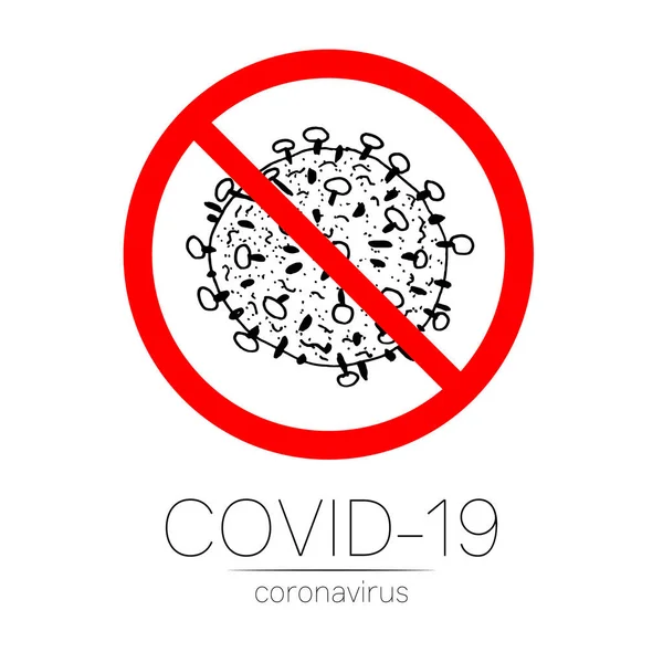 Bakteri 2019-nCoV diisolasi dengan latar belakang putih. Coronavirus dalam lingkaran merah vektor Ikon. COVID-19 Bakteri Corona tanda penyakit virus. Simbol konsep pandemi SARS. Pandemi. Kesehatan manusia dan medis . - Stok Vektor