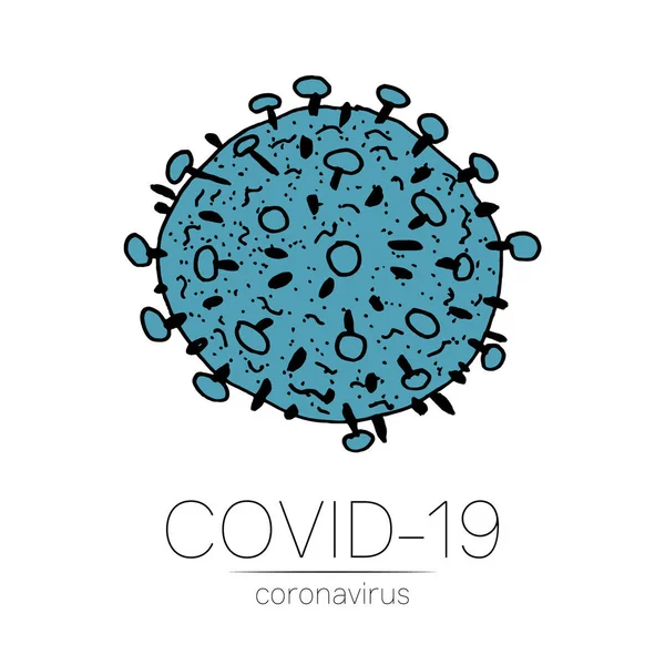 Bakteri 2019-nCoV diisolasi dengan latar belakang putih. Coronavirus blue vector Icon. COVID-19 Bakteri Corona tanda penyakit virus. Simbol konsep pandemi SARS. Pandemi. Kesehatan manusia dan medis . - Stok Vektor