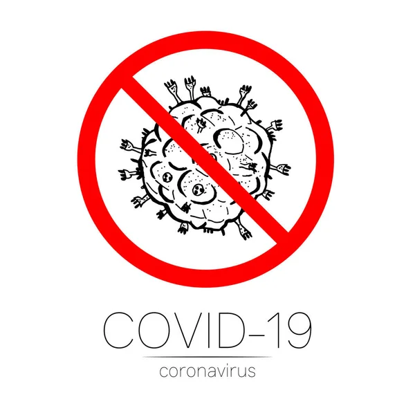 Bakteri 2019-nCoV diisolasi dengan latar belakang putih. Coronavirus dalam lingkaran merah vektor Ikon. COVID-19 Bakteri Corona tanda penyakit virus. Simbol konsep pandemi SARS. Pandemi. Kesehatan manusia dan medis . - Stok Vektor